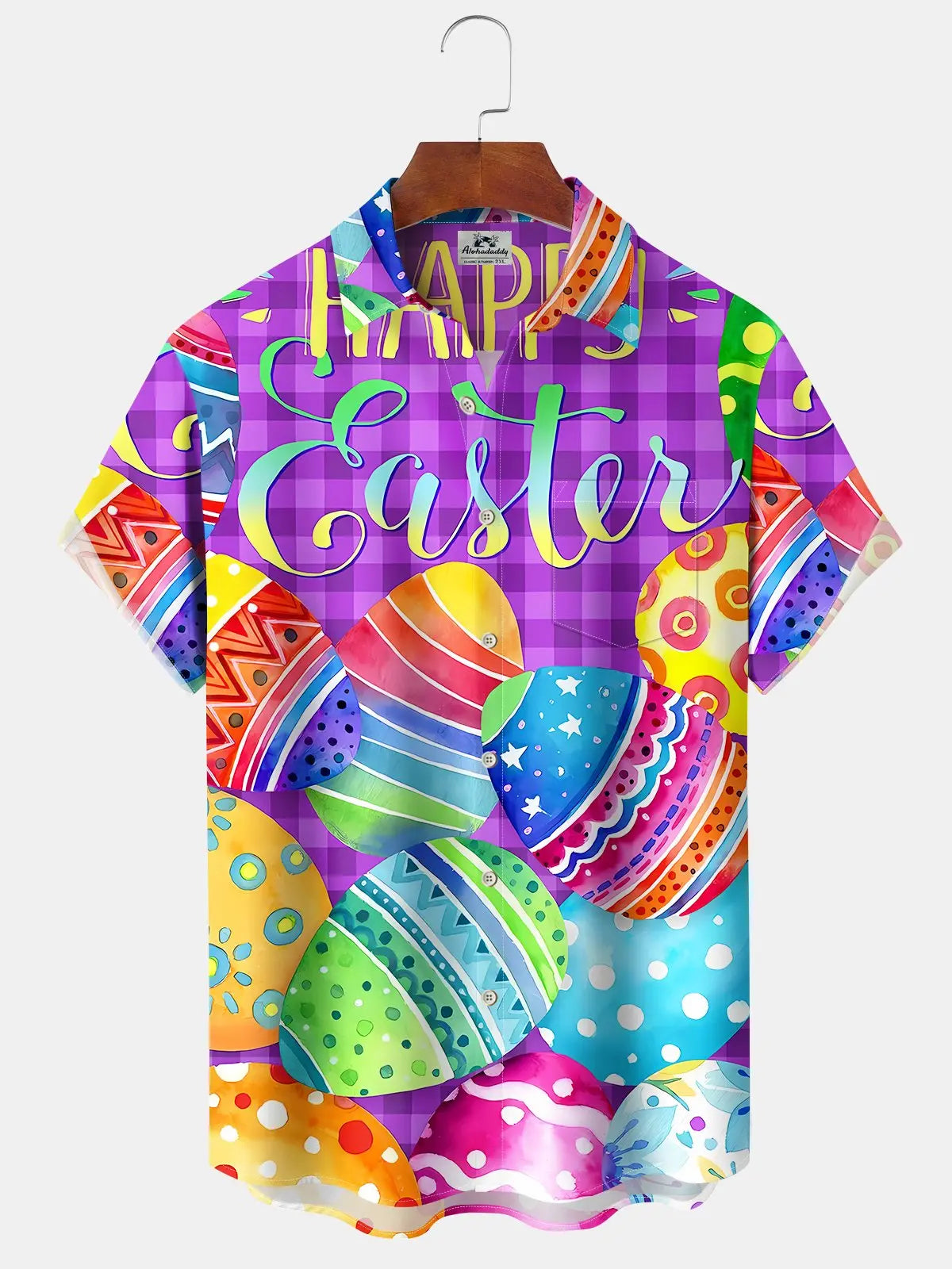 Hawaiian Shirt / Adults / S Holiday Vintage Plaid Easter Egg Happy Easter Cartoon Hawaiian Shirt