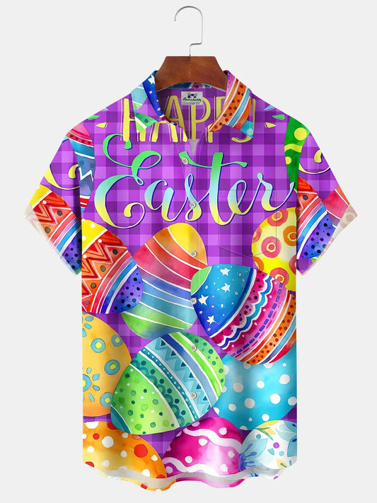 Hawaiian Shirt / Adults / S Holiday Vintage Plaid Easter Egg Happy Easter Cartoon Hawaiian Shirt