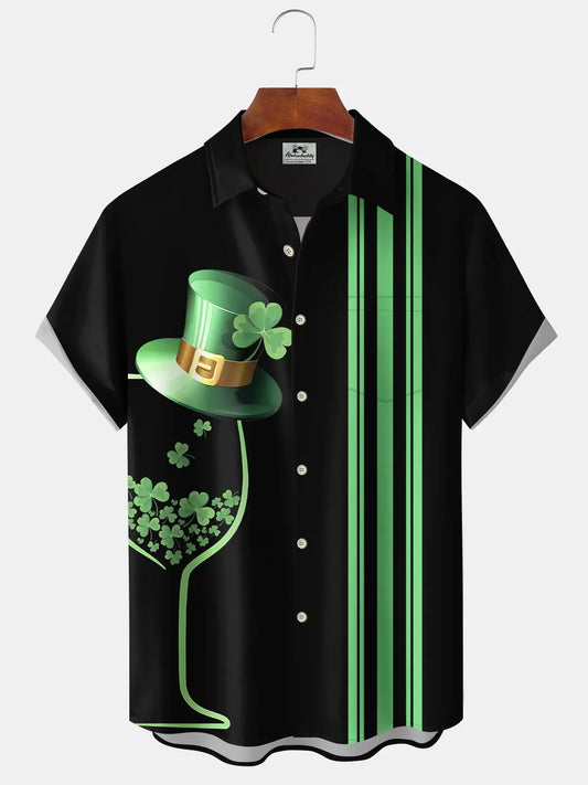 Hawaiian Shirt / Adults / S Holiday Vintage St. Patrick's Shamrock Cocktail Glass Bowling Hawaiian Shirt