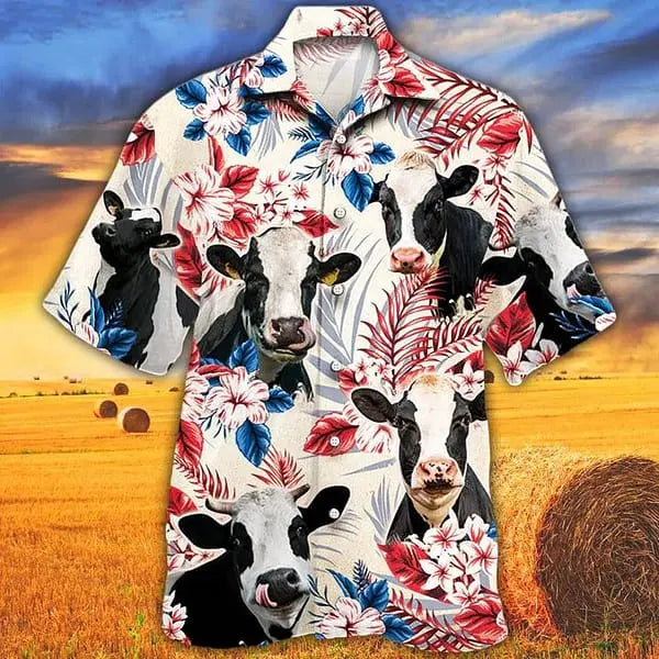 Holstein Friesian Cattle Lovers American Flag Hawaiian Shirt Cow Hawaiian Shirt Vintage Hawaiian Shirt For Men And Women
