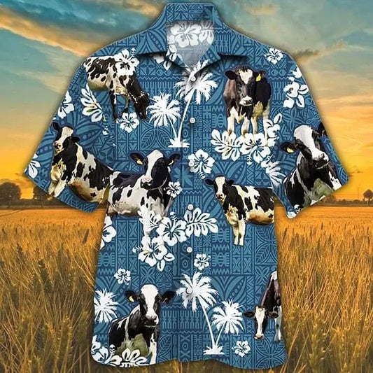 Hawaiian Shirt / Adults / S Holstein Friesian Cattle Lovers Blue Tribal Trendy Hawaiian Shirt Cow Trendy Hawaiian Shirts For Men Women
