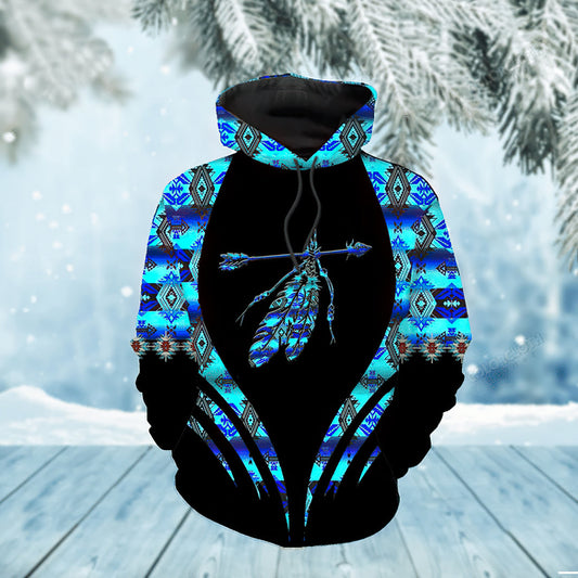 Blue Feather Tribal Style Art – 3D Hoodie