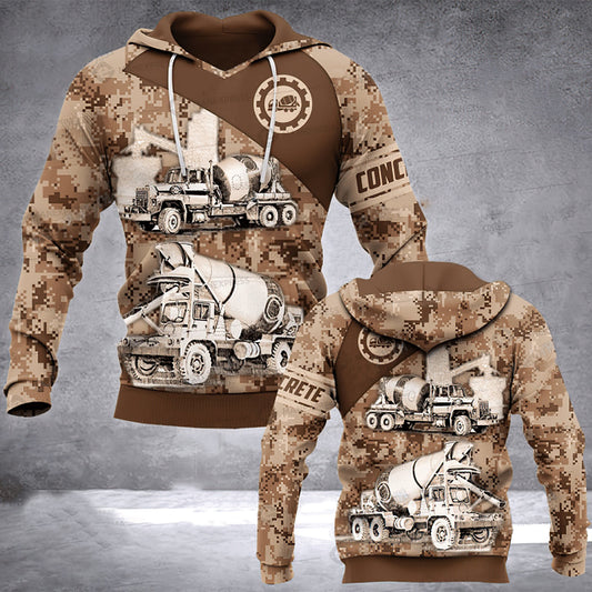 Brown Camo Concrete Mixer Art – 3D Hoodie