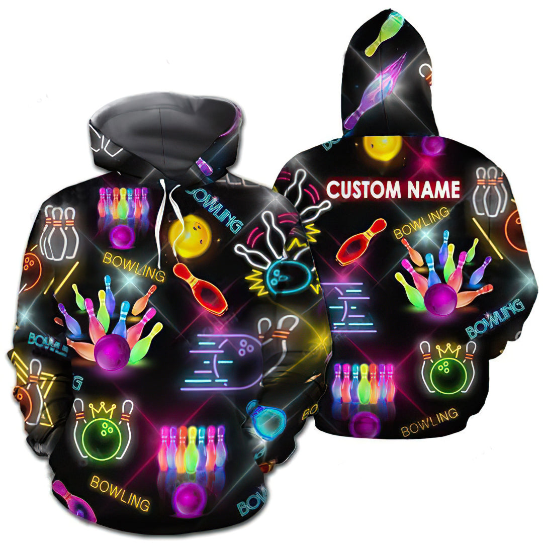 Neon Colorful Bowling Art – 3D Hoodie