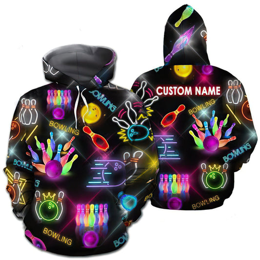 Neon Colorful Bowling Art – 3D Hoodie