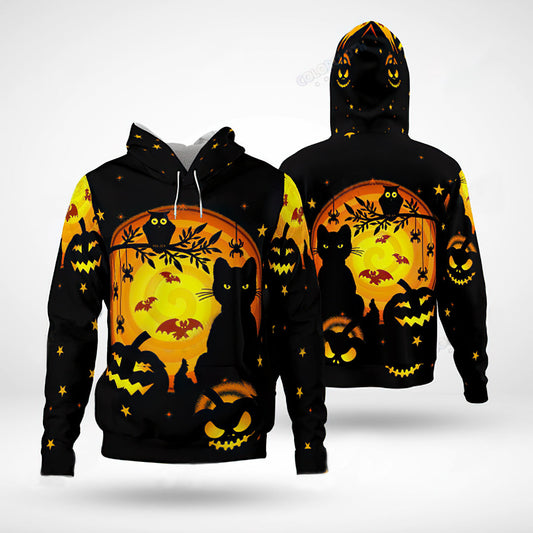 Black Cat Pumpkin Halloween Art – 3D Hoodie