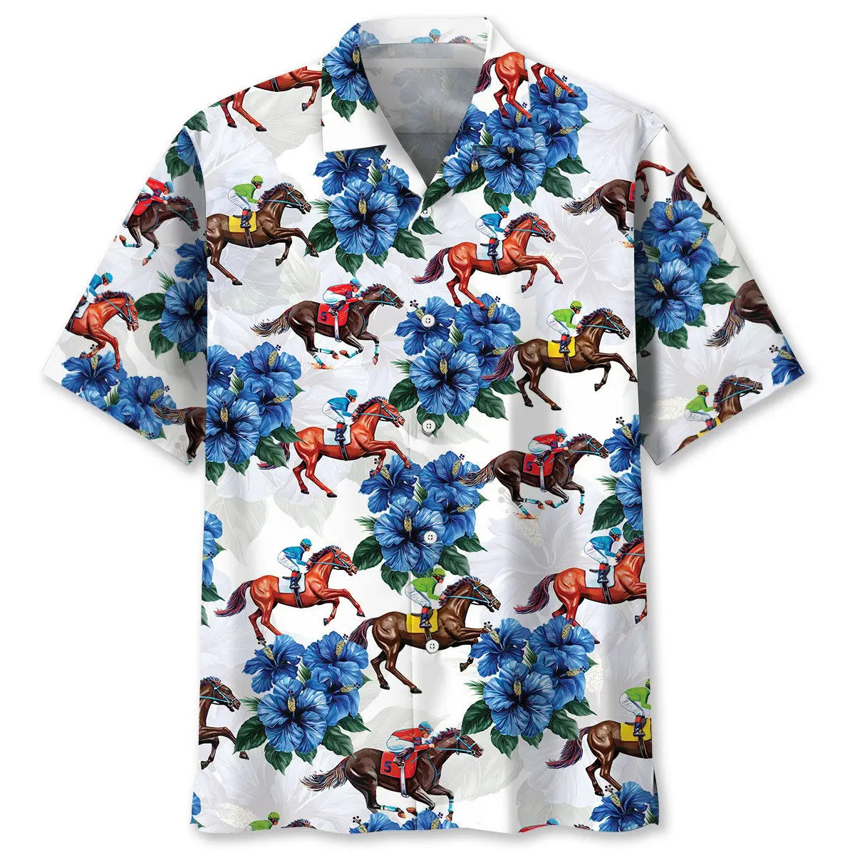 Hawaiian Shirt / Adults / S Horse Racing Blue Hawaiian Shirt