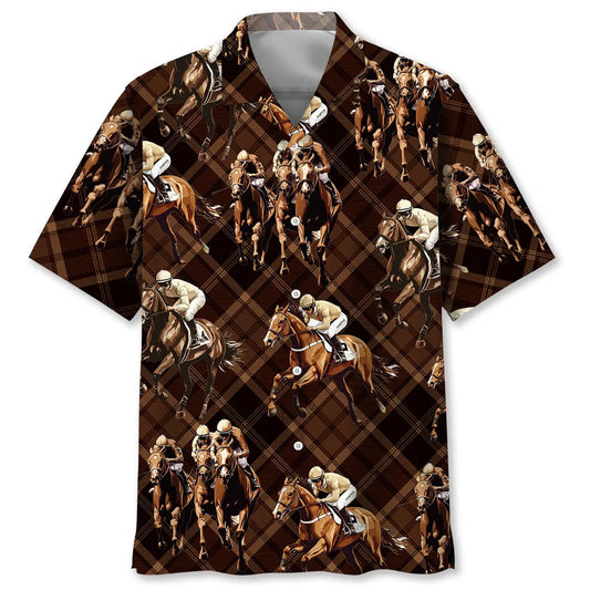 Hawaiian Shirt / Adults / S Horse Racing Brown Striped Hawaiian Shirt