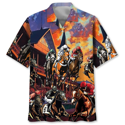 Hawaiian Shirt / Adults / S Horse Racing Racecourse Sunset Hawaiian Shirt
