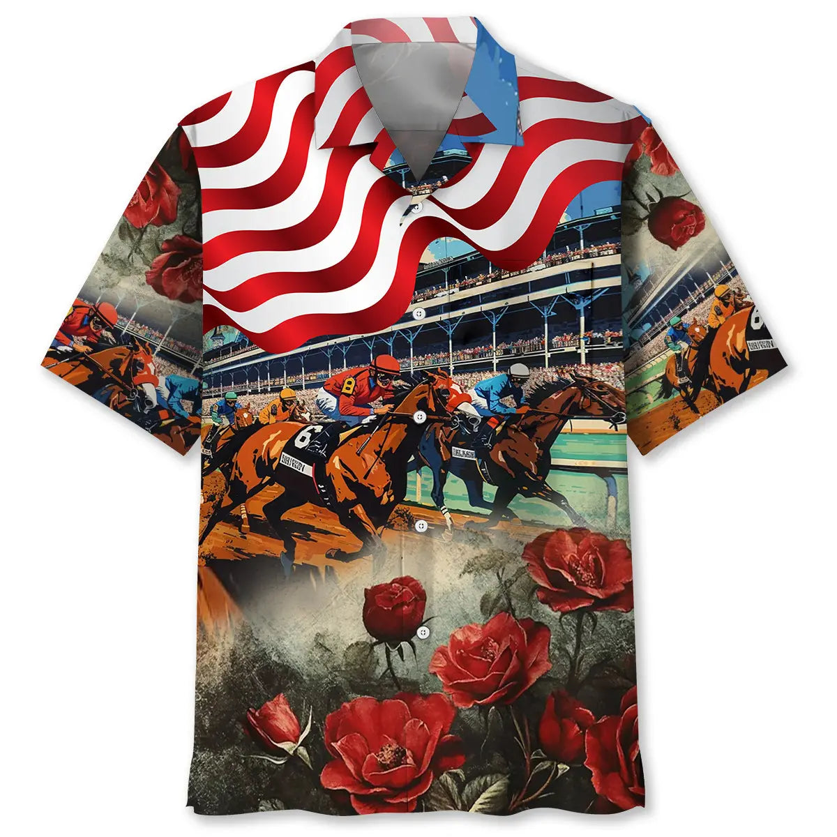 Hawaiian Shirt / Adults / S Horse Racing USA Rose Hawaiian Shirt Pocket