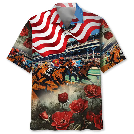 Hawaiian Shirt / Adults / S Horse Racing USA Rose Hawaiian Shirt Pocket