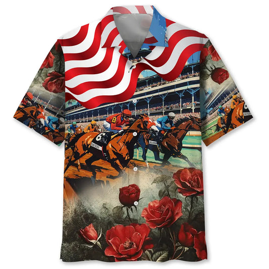 Hawaiian Shirt / Adults / S Horse Racing USA Rose Hawaiian Shirt