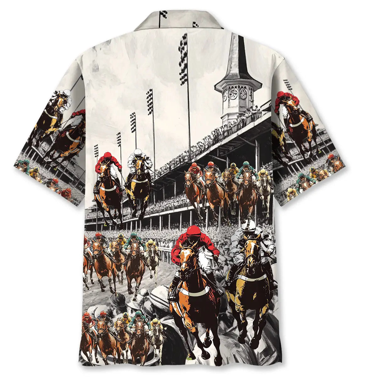 Horse Racing Vintage Racecourse Hawaiian Shirt Pocket