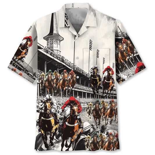 Hawaiian Shirt / Adults / S Horse Racing Vintage Racecourse Hawaiian Shirt Pocket