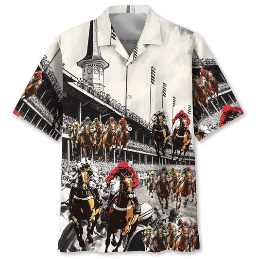 Hawaiian Shirt / Adults / S Horse Racing Vintage Racecourse Hawaiian Shirt