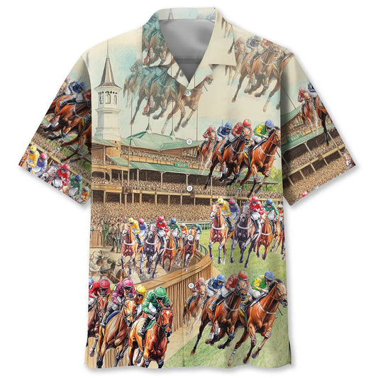 Hawaiian Shirt / Adults / S Horse Racing Vintage Stadium Hawaiian Shirt