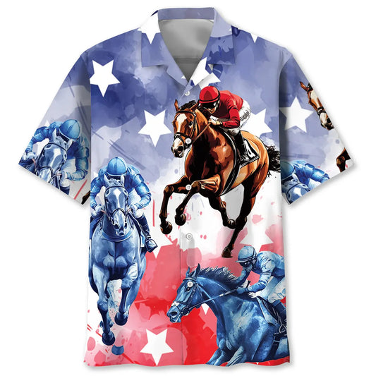 Hawaiian Shirt / Adults / S Horse Racing Watercolor Hawaiian Shirt