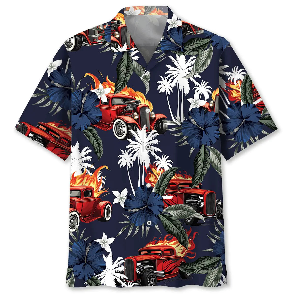 Hawaiian Shirt / Adults / S Hot Rod Fire Blue Tropical Hawaiian Shirt