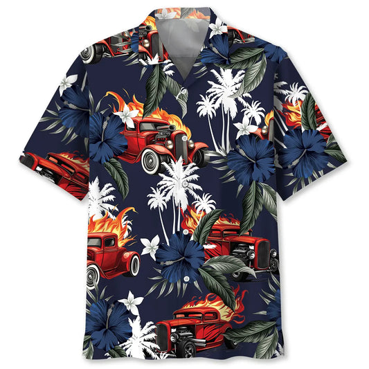 Hawaiian Shirt / Adults / S Hot Rod Fire Blue Tropical Hawaiian Shirt
