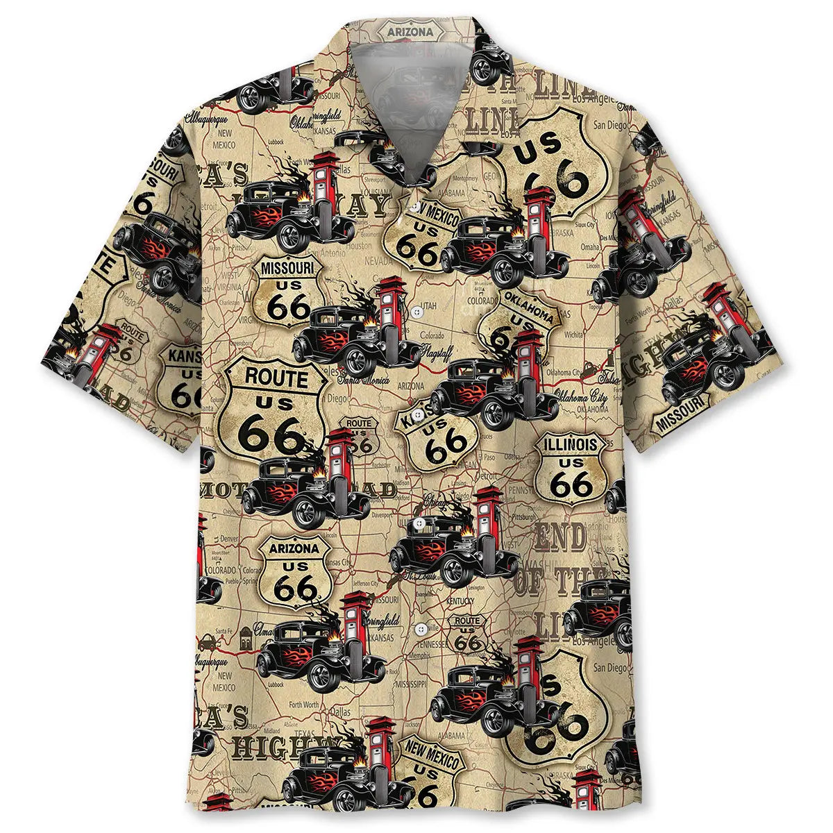 Hawaiian Shirt / Adults / S Hot Rod Racing Route 66 Hawaiian Shirt