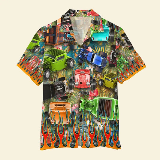 Hawaiian Shirt / Adults / S Hot Rod Unisex Hawaiian Shirt Aloha Shirt Summer Vibe Colorful Racing Cars Theme