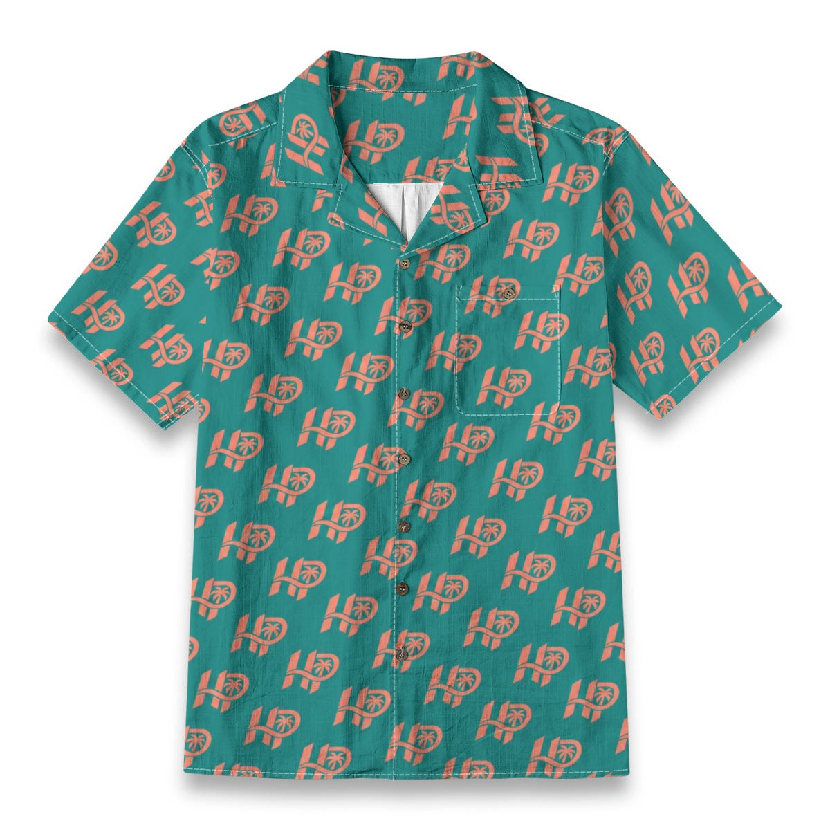 Women's HP Signature Monogram Hawaiian Shirt – Teal & Coral