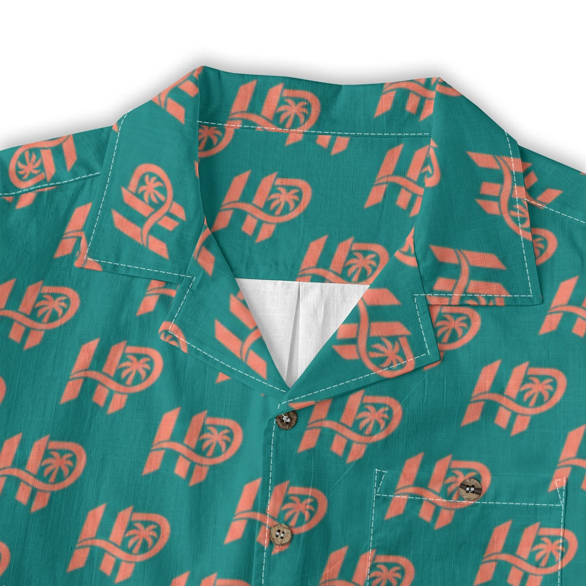 Women's HP Signature Monogram Hawaiian Shirt – Teal & Coral