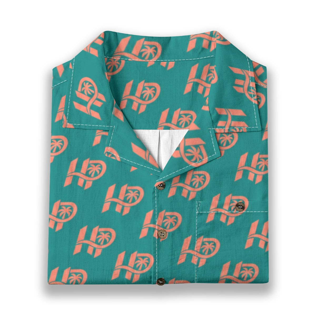 Women's HP Signature Monogram Hawaiian Shirt – Teal & Coral
