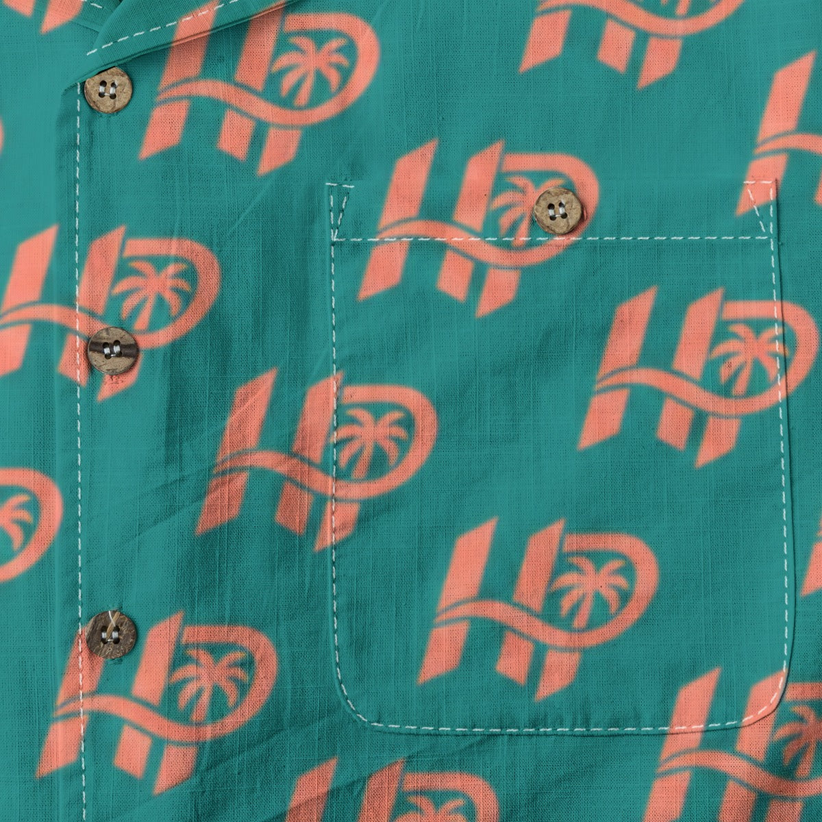 Women's HP Signature Monogram Hawaiian Shirt – Teal & Coral
