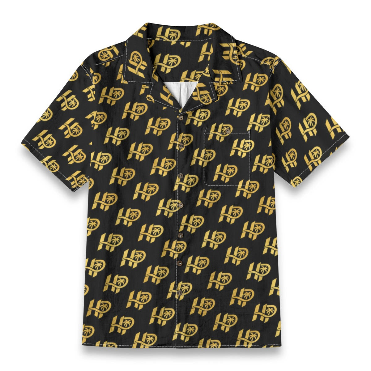 Women's HP Signature Monogram Hawaiian Shirt – Black & Gold