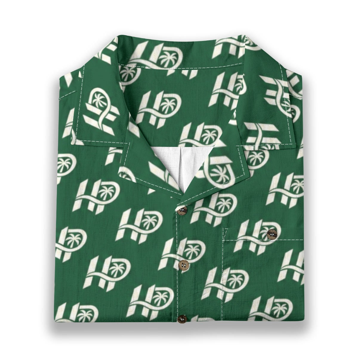 Women's HP Signature Monogram Hawaiian Shirt – Forest Green & Cream