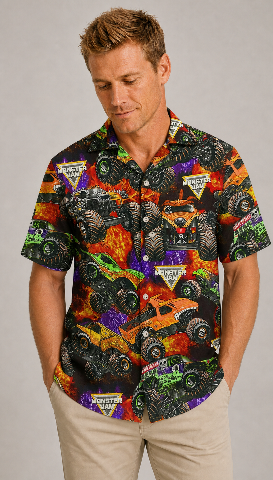 Monster Truck Packed Monster Style Trucks - Hawaiian Shirt
