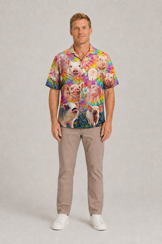 Pig Easily Distracted By Piggy In Tiny Flowers - Hawaiian Shirt
