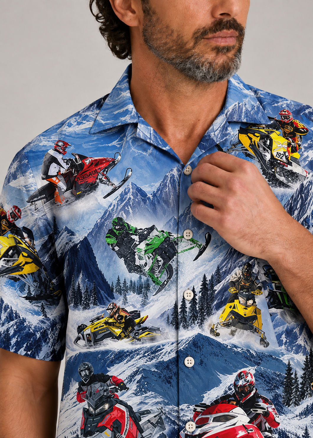 Snowmobile Life Style With Ice Mountain - Hawaiian Shirt