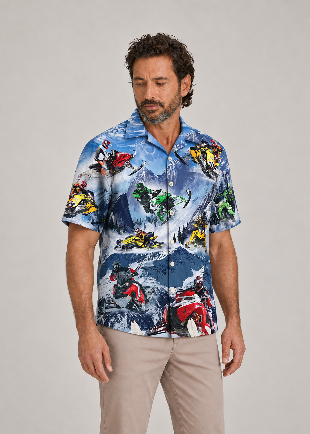 Snowmobile Life Style With Ice Mountain - Hawaiian Shirt