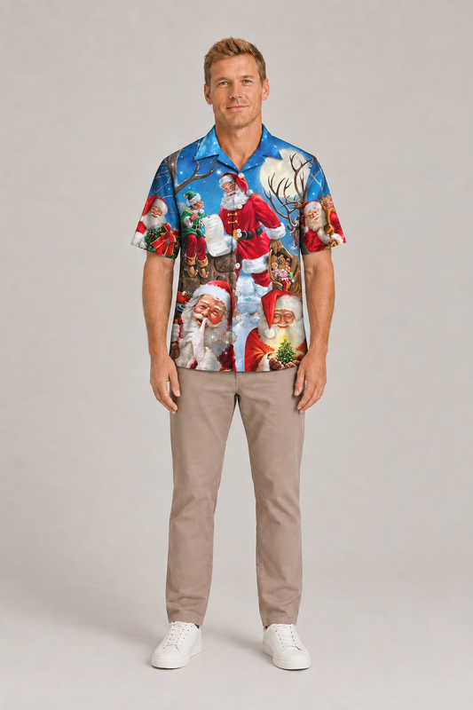 Funny Santa Elf Christmas Blue Sky Art – Hawaiian Shirt