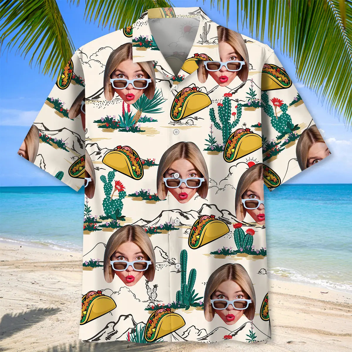I Love Taco &amp; My Wife Custom Photo Hawaiian Shirt