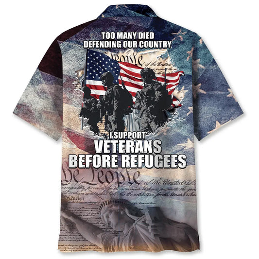 Hawaiian Shirt / Adults / S I Support Veterans Before Refugees Hawaiian Shirt