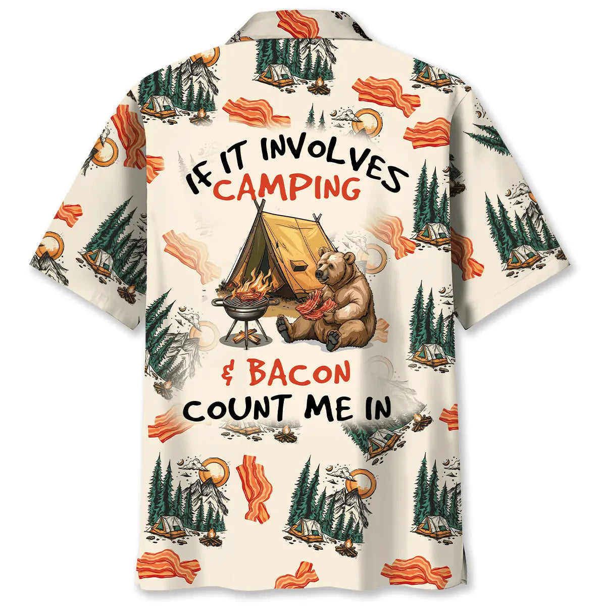Hawaiian Shirt / Adults / S If It Involves Camping &amp; Bacon Count Me In Hawaiian Shirt