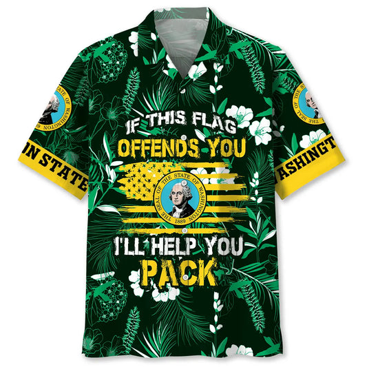 Hawaiian Shirt / Adults / S If This Flag offends You I'll Help You Pack Washington State Hawaiian Shirt