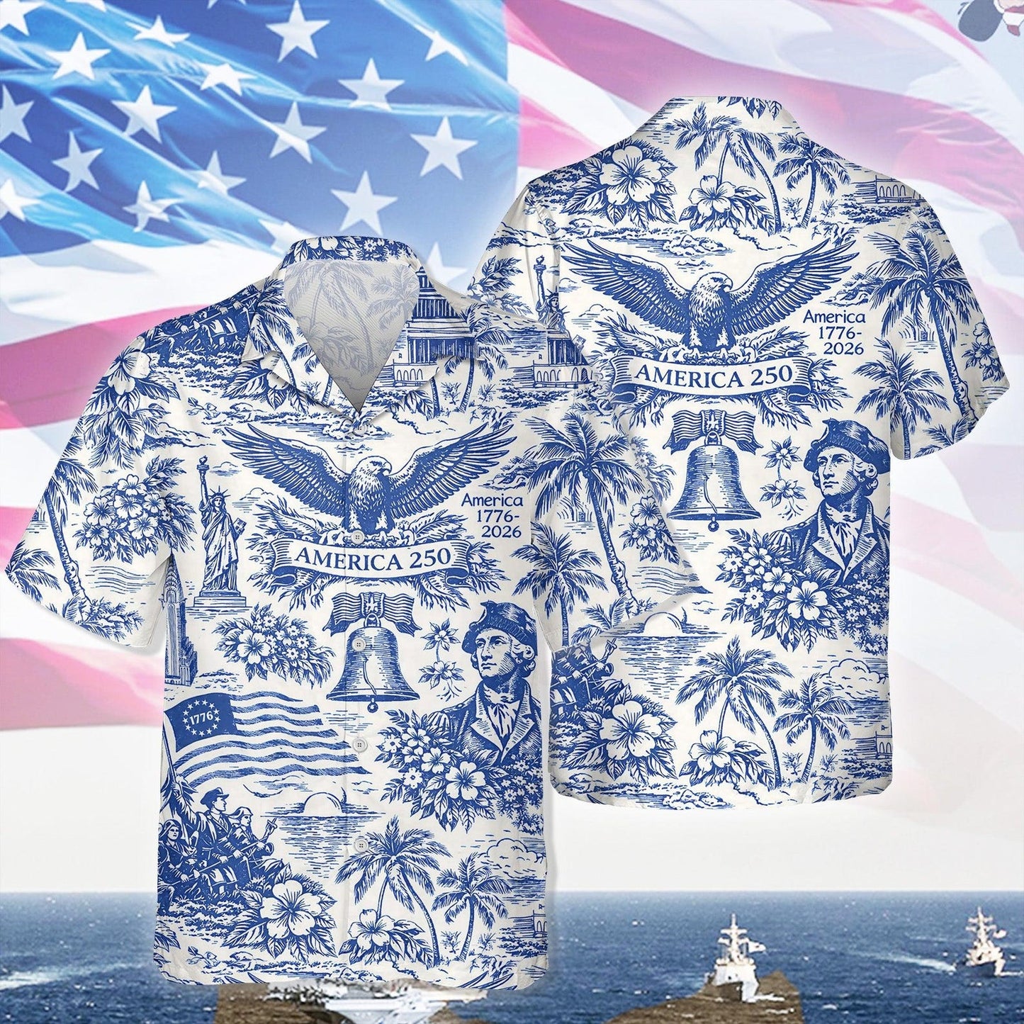 America 250 Hawaiian Shirt 1776-2026, Vintage Patriotic Shirt, 250 Years of America Celebration Button Down