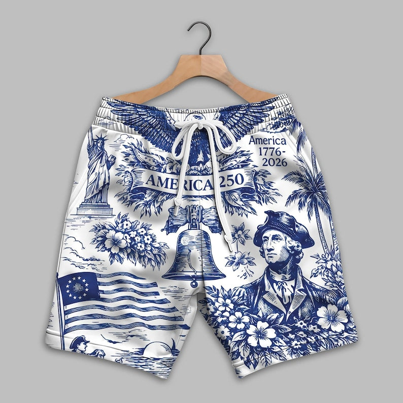 Beach Short / Adults / S America 250th Anniversary Beach Shorts, Vintage 1776-2026 Patriotic USA Swim Trunks