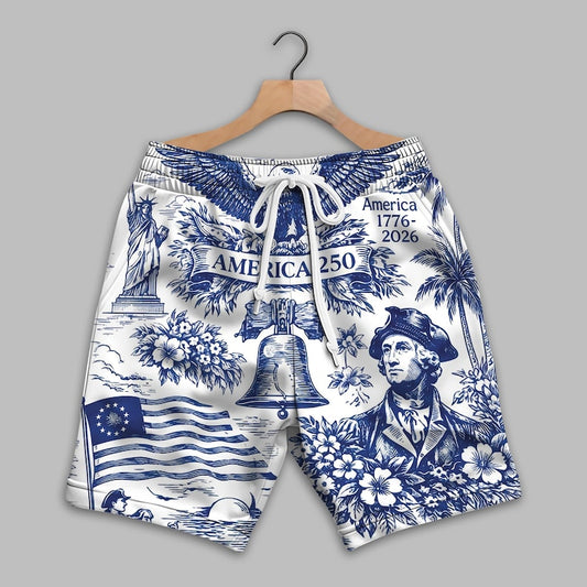 Beach Short / Adults / S America 250th Anniversary Beach Shorts, Vintage 1776-2026 Patriotic USA Swim Trunks