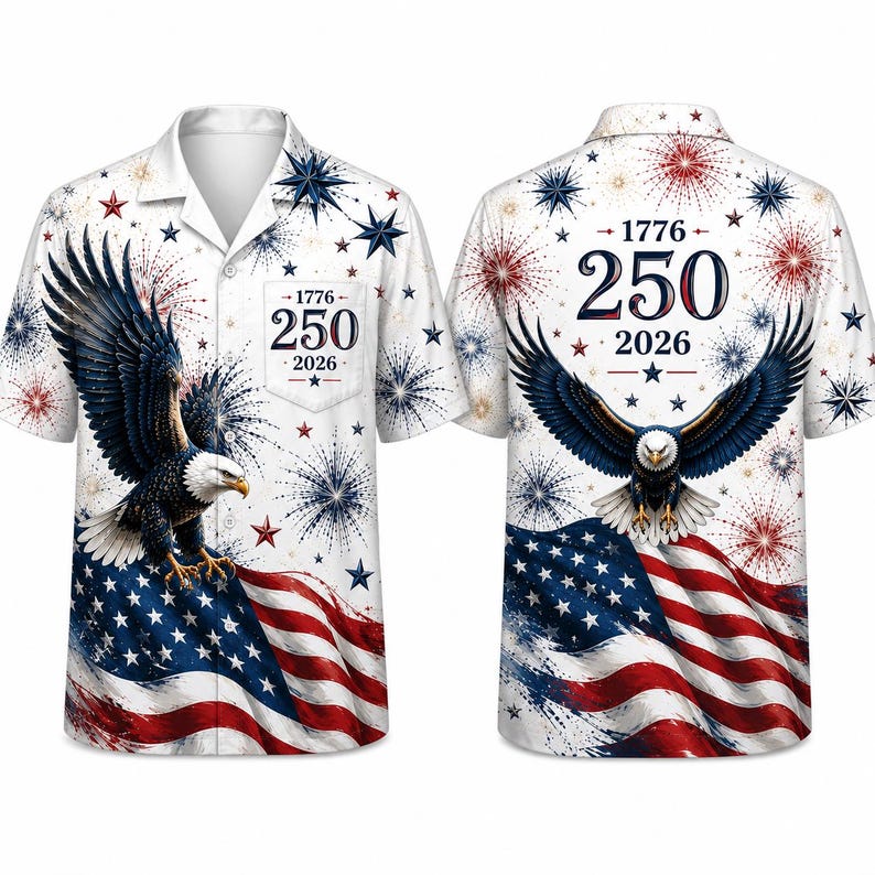 America 250th Anniversary Hawaiian Shirt, 1776-2026 Matching Family Aloha Button-Up