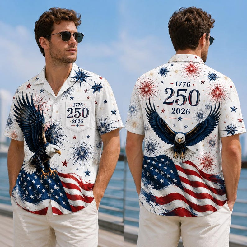 America 250th Anniversary Hawaiian Shirt, 1776-2026 Matching Family Aloha Button-Up