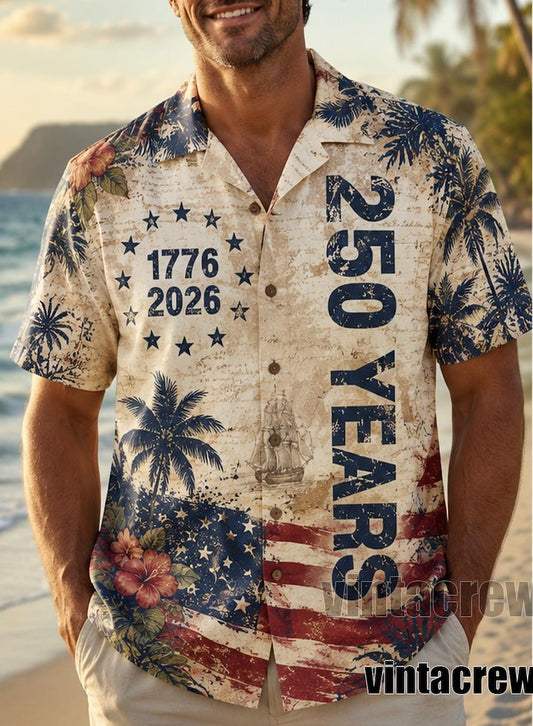 Hawaiian Shirt / Adults / S America 250th Anniversary Tropical Hawaiian Shirt, 1776-2026 Summer Aloha Button-Up