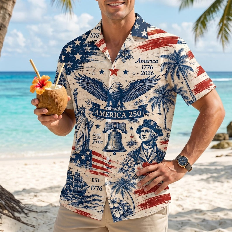 Hawaiian Shirt / Adults / S America 250th Anniversary Hawaiian Shirt, 1776-2026 Red White & Blue Aloha Button-Up