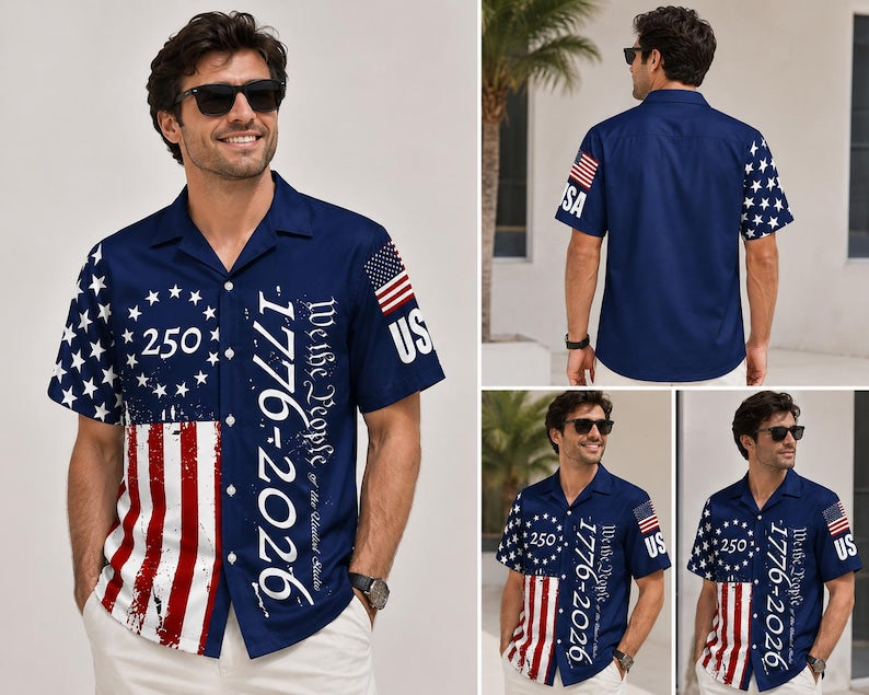America 250th We The People Hawaiian Shirt, 1776-2026 USA Flag Aloha Gift for Men
