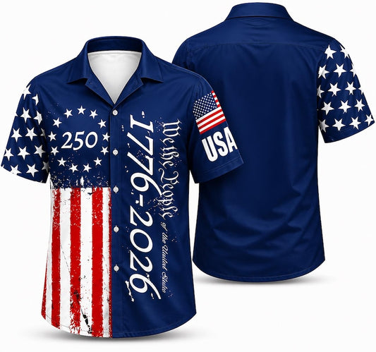Hawaiian Shirt / Adults / S America 250th We The People Hawaiian Shirt, 1776-2026 USA Flag Aloha Gift for Men
