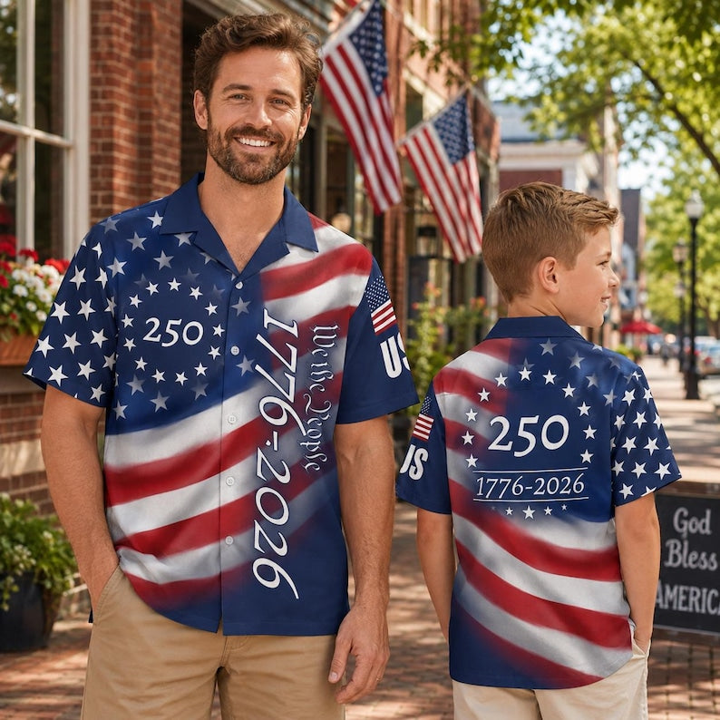 America 250th We The People Hawaiian Shirt, 1776-2026 Stars & Stripes Father's Day